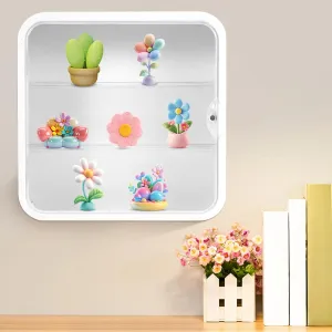 Wall-Mounted Doll Box, Clear Figures Display Case Square Display Box, Adjustable Doll Acrylic Display Case with Door Dust & Moisture Proof for Action Figures (White)