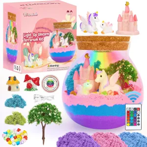Wanlab Unicorn Light-Up Terrarium Kit for Kids-Rechargeable LED Night Light for Girls-DIY Arts and Crafts Kit-Unicorn Toys for Girls Over 3 Years Old, Ideal Birthday Presents