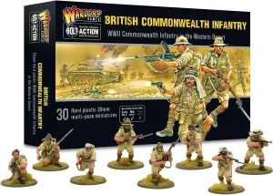 Warlord Bolt Action British Commonwealth Desert Infantry 1:56 Tabletop Miniatures - Plastic Paintable Miniature WWII Soldiers Set, Unpainted Table Top 28mm Military Minifigures for Adults - Gaming