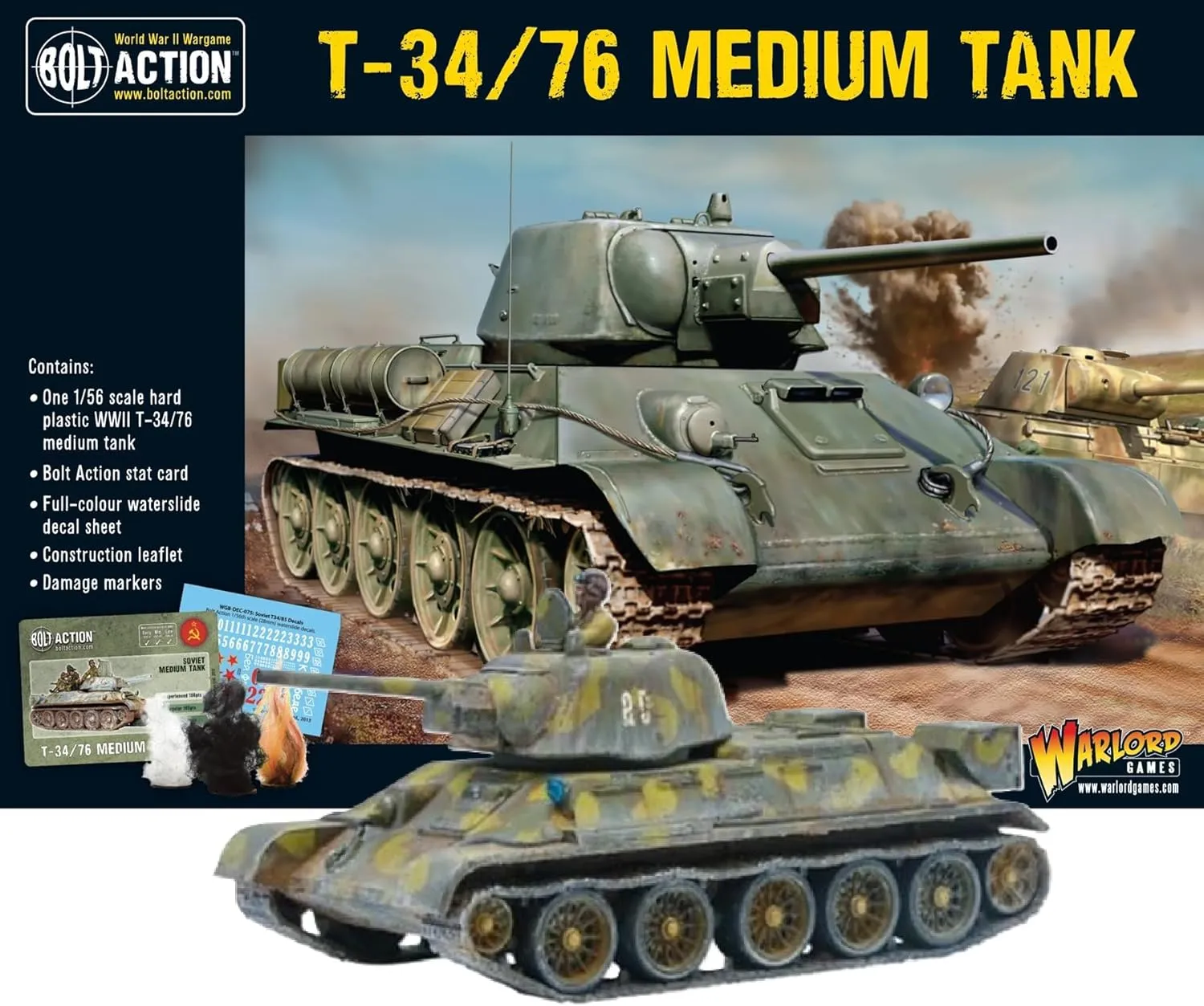 Warlord Bolt Action T34/76 Medium Tank 1:56 Tabletop Miniatures - Plastic Paintable Miniature WWII Soldiers Set, Unpainted Table Top 28mm Military Minifigures for Adults - Gaming Figurines Pack