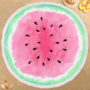 Watermelon Towels with Tassels 59" Round Cotton Beach Towel & Picnic Blanket - 100% Cotton | Oversized | Soft, Extra Large Fringed Mat for Pool, Yoga, Bath, Picnic, Camping, Outdoor Decor, Travel