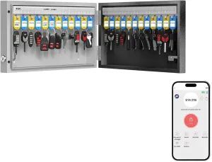 WeHere 24 Key Lock Box, Smart Wall Mount Key Cabinet with Key Tags, OTP/APP/Fixed Code Unlock, Security Storage Key Holder, Key Management for House, Hotel, Office, Black