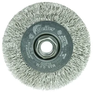 Weiler 13085 4" Narrow Face Crimped Wire Wheel, .014" Stainless Steel Fill, 5/8"-11 Unc Nut, Made in the USA
