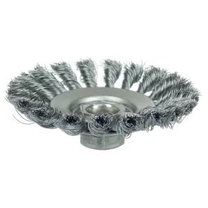 Weiler 13476 Dualife 5/8"-11 Arbor, 0.020" Wire Size, 4-1/2" Diameter, 3/8" Face Width, Steel Bristles, Knot Wire Bevel Brush, Made in the USA