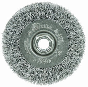 Weiler 13081 4" Narrow Face Crimped Wire Wheel, .014" Steel Fill, 5/8"-11 Unc Nut, Made in the USA