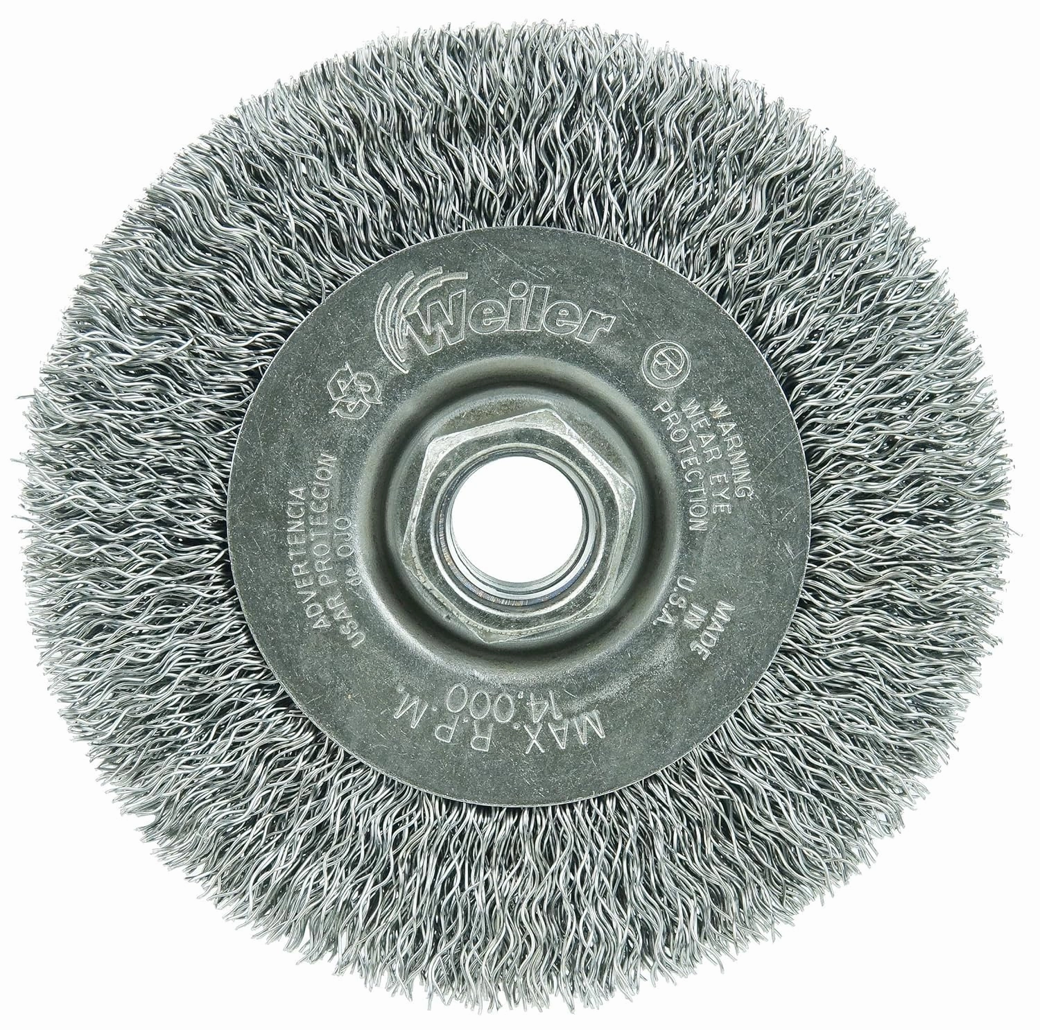 Weiler 13081 4" Narrow Face Crimped Wire Wheel, .014" Steel Fill, 5/8"-11 Unc Nut, Made in the USA