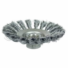 Weiler 13476 Dualife 5/8"-11 Arbor, 0.020" Wire Size, 4-1/2" Diameter, 3/8" Face Width, Steel Bristles, Knot Wire Bevel Brush, Made in the USA