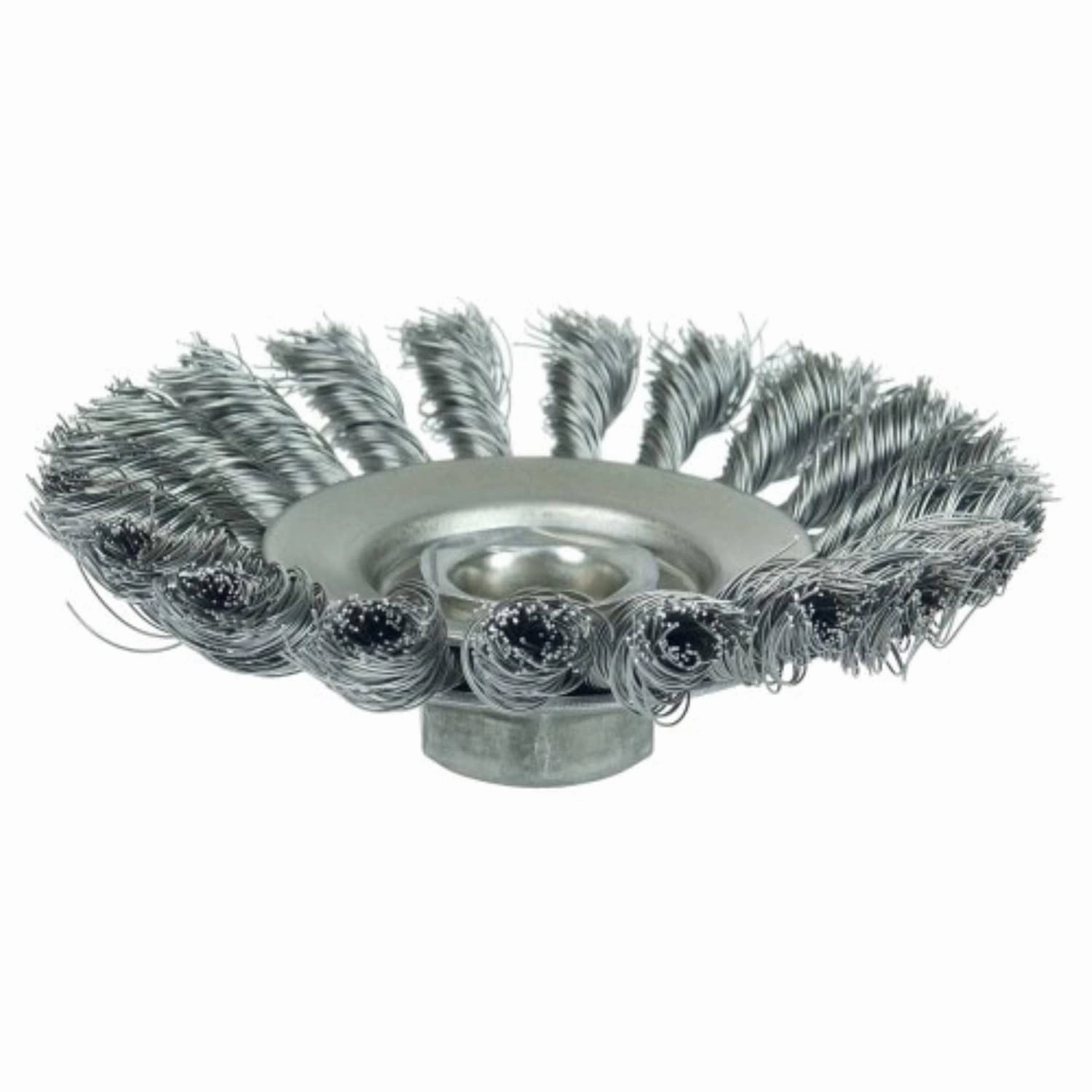 Weiler 13476 Dualife 5/8"-11 Arbor, 0.020" Wire Size, 4-1/2" Diameter, 3/8" Face Width, Steel Bristles, Knot Wire Bevel Brush, Made in the USA