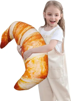 Wepop Giant Croissant Pillow 28in - Soft Stuffed Plush Back Cushion for Lumbar Support, Funny Food Plushie Toy Gift for Kids & Teens