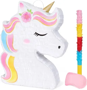 WERNNSAI Unicorn Piñata - Unicorn Party Supplies Piñata Bundle with Blindfold and Bat for Girls Kids Rainbow Unicorn Theme Birthday Party Game Decorations (15.7" x 12.2" x 3.1")
