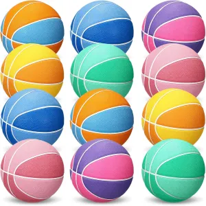 Wettarn 12 Pcs Mini Basketballs for Kid Size 3 Basketball Bulk with Pump 7 Inch Colorful Waterproof Rubber Basketball for Mini Hoop Indoor Outdoor Practice Game Back to School