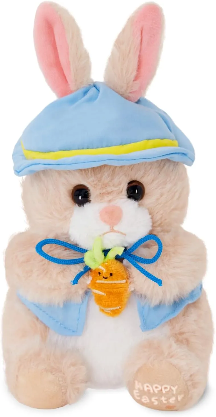 WEWILL 10" Easter Bunny Stuffed Animal, Soft Plush Rabbit Doll Holding Carrot, Adorable Plush Toy for Kids, Perfect Easter, Birthday & Spring Festival Gift