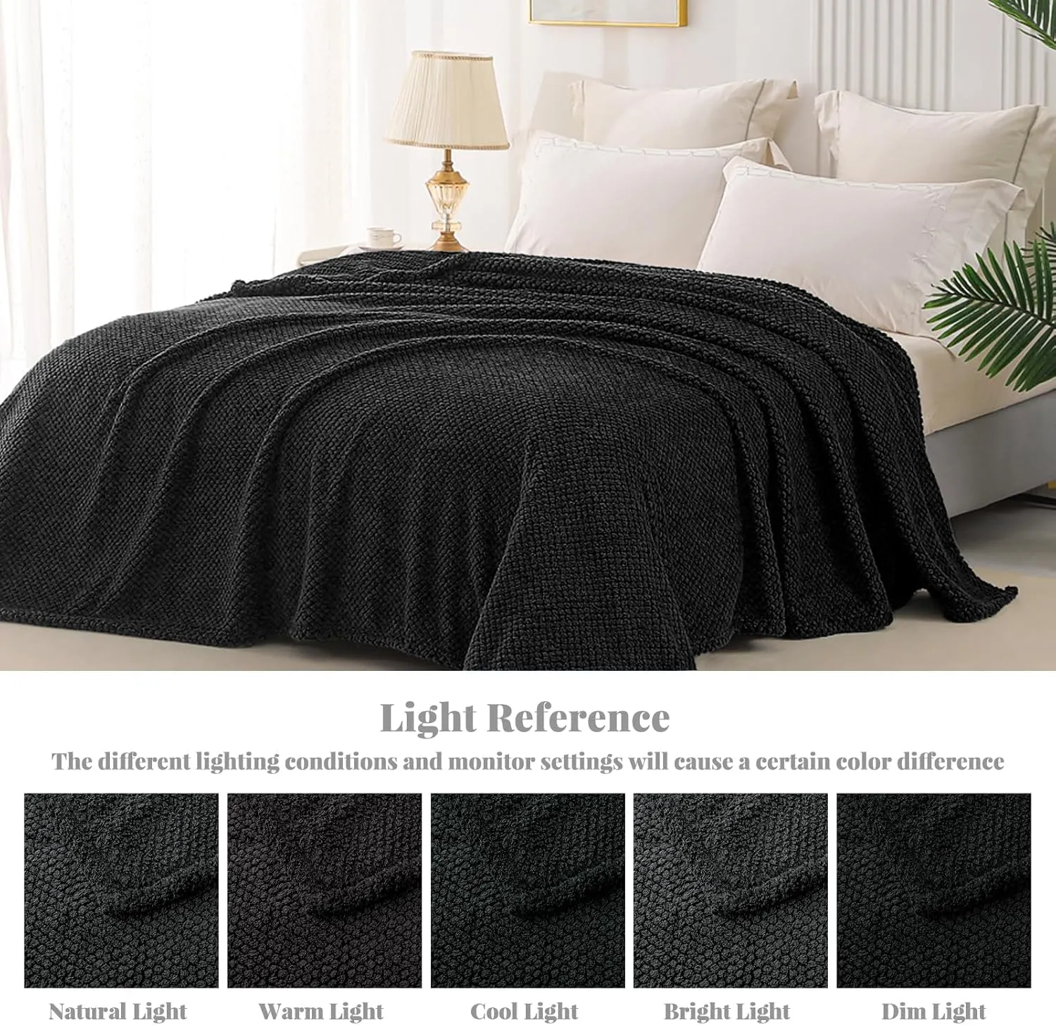 Whale Flotilla Queen Size Fuzzy Fleece Blanket for Bed, 90x90 Inch Fluffy Warm Soft Jacquard Blankets for All Season, Lightweight and Cozy, Black