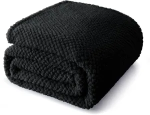 Whale Flotilla Queen Size Fuzzy Fleece Blanket for Bed, 90x90 Inch Fluffy Warm Soft Jacquard Blankets for All Season, Lightweight and Cozy, Black