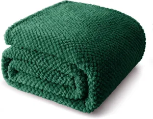 Whale Flotilla Queen Size Fuzzy Fleece Blanket for Bed, 90x90 Inch Fluffy Warm Soft Jacquard Blankets for All Season, Lightweight and Cozy, Deep Green