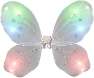 White Light Up Butterfly Fairy Wings with Multicolor Flashing Blinking LEDs