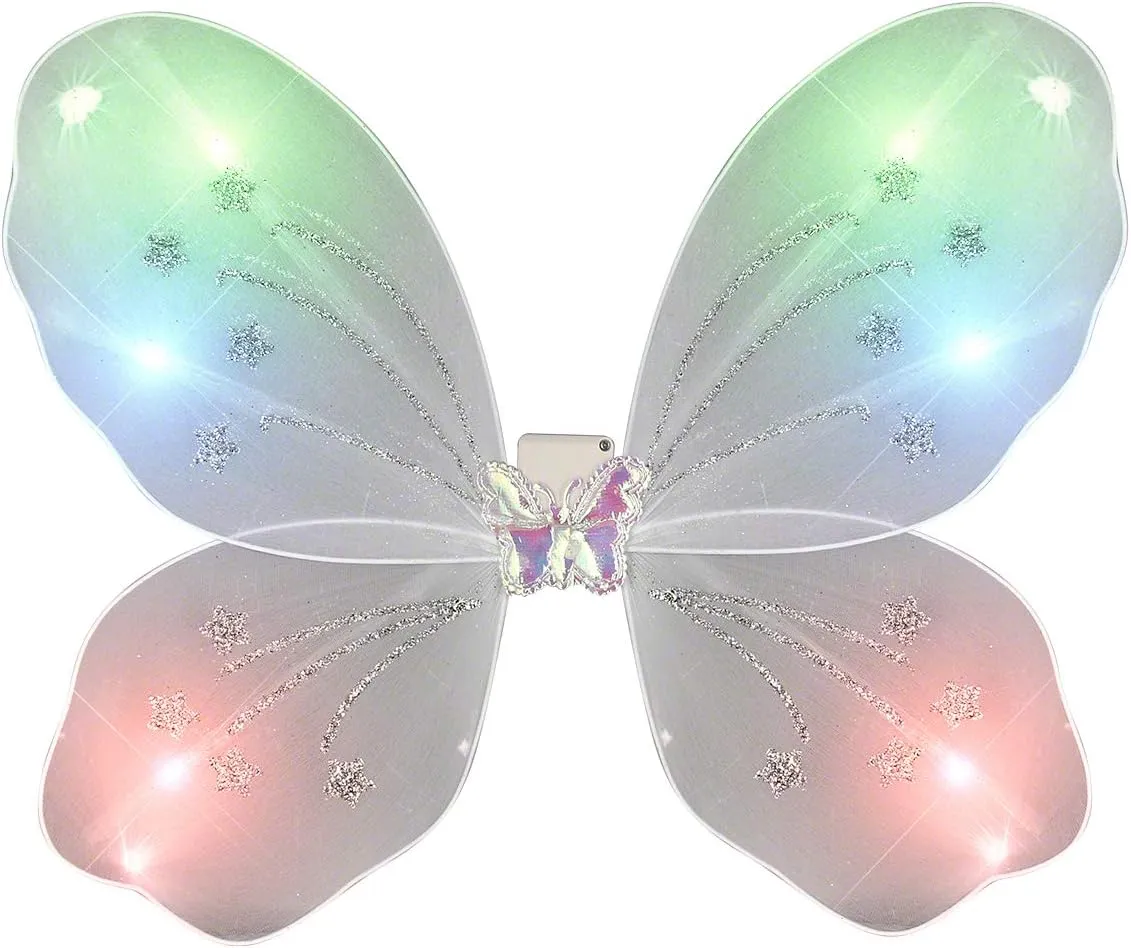 White Light Up Butterfly Fairy Wings with Multicolor Flashing Blinking LEDs