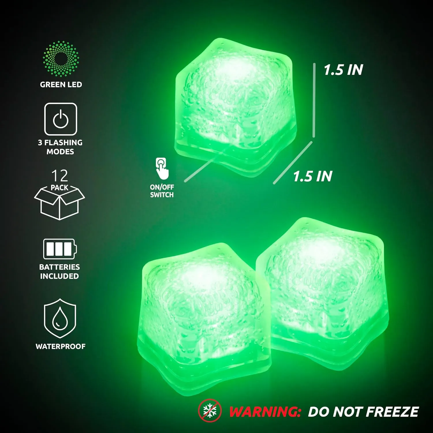Windy City Novelties 12 pack LED Ice Cubes with Changing Lights (Green)