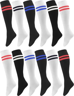 Winterlace Kids Youth Soccer Socks, 12 Pairs Boys Girls Knee High Team Football Athletic Sports