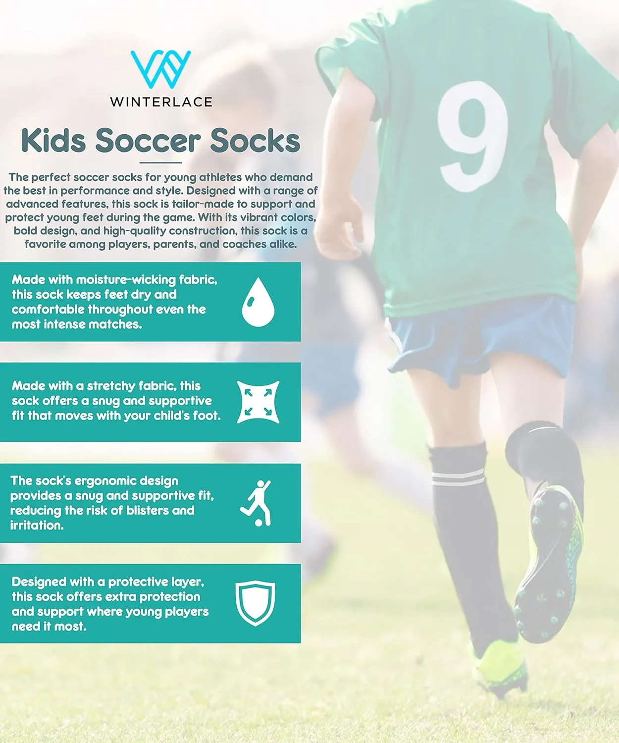 Winterlace Kids Youth Soccer Socks, 12 Pairs Boys Girls Knee High Team Football Athletic Sports