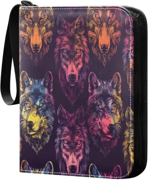 Wolves Colorful Card Binder 4-Pocket, 400 Pockets Trading Cards Holder Games Card Albums Storage Organizer Case for Football, Baseball Cards