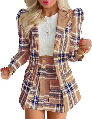 Women High Waist Blazer & Skirt 2 Piece Set Outfit Office Business Work Wear Attire Casual Suit
