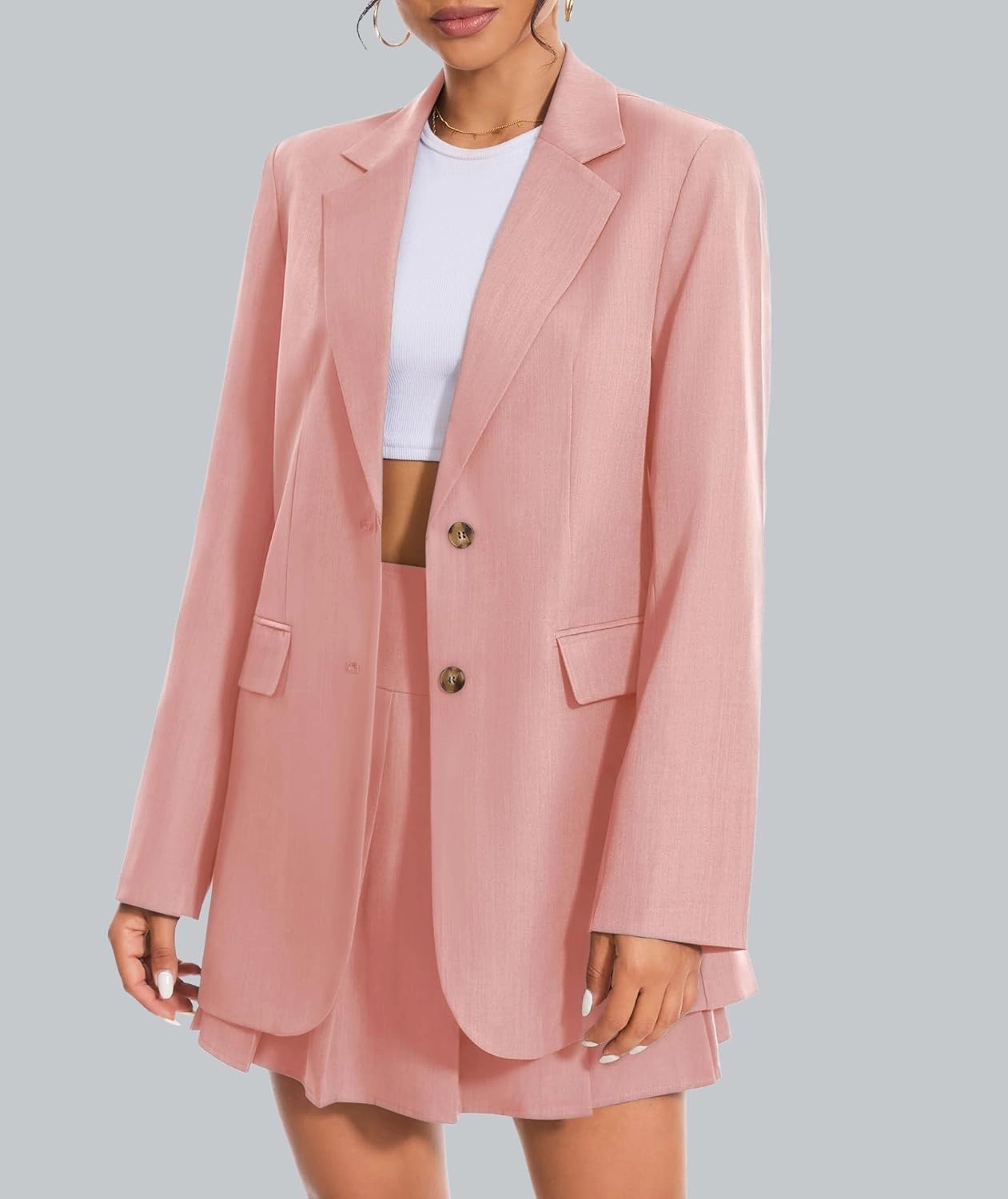 Women's 2 Piece Skirt Sets Business Casual Blazer Suit Mini Pleated Skorts Button Jackets Matching Outfits