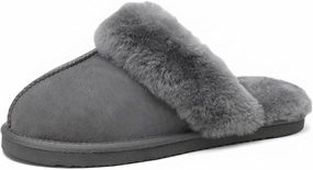Women's Fuzzy Slippers Winter House Slippers Soft Fluffy Shoes with Natural Sheepskin Fur Indoor Outdoor