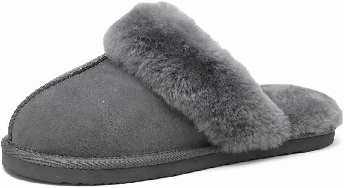 Women's Fuzzy Slippers Winter House Slippers Soft Fluffy Shoes with Natural Sheepskin Fur Indoor Outdoor