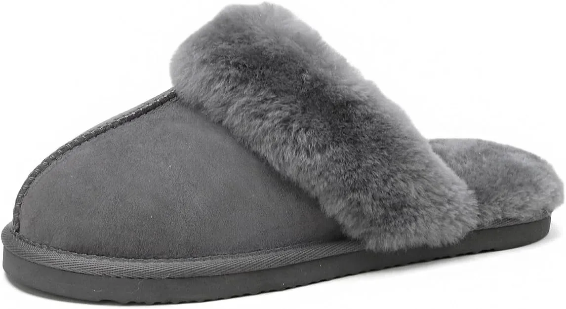 Women's Fuzzy Slippers Winter House Slippers Soft Fluffy Shoes with Natural Sheepskin Fur Indoor Outdoor