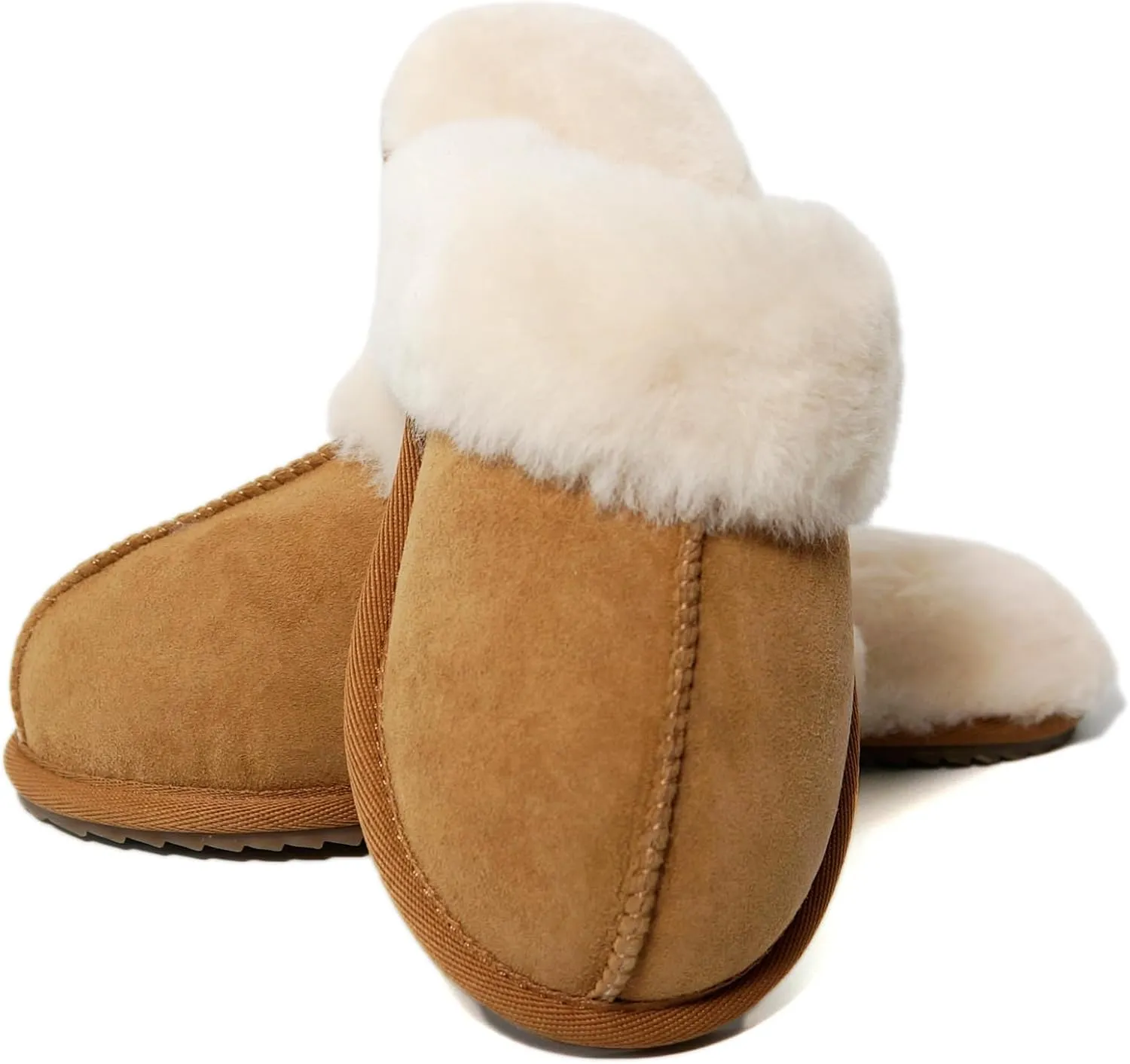 Women's Fuzzy Slippers Winter House Slippers Soft Fluffy Shoes with Natural Sheepskin Fur Indoor Outdoor