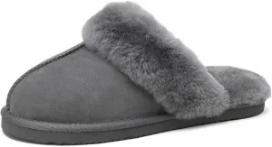 Women's Fuzzy Slippers Winter House Slippers Soft Fluffy Shoes with Natural Sheepskin Fur Indoor Outdoor