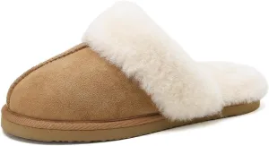 Women's Fuzzy Slippers Winter House Slippers Soft Fluffy Shoes with Natural Sheepskin Fur Indoor Outdoor