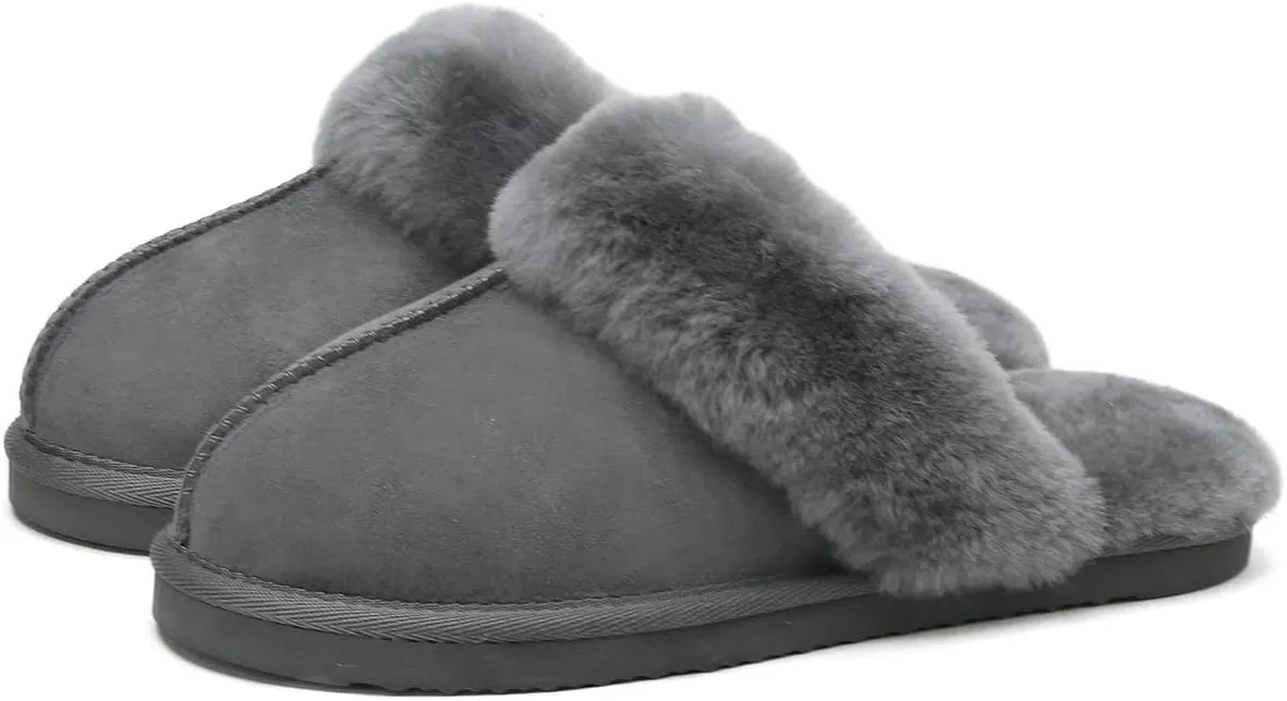 Women's Fuzzy Slippers Winter House Slippers Soft Fluffy Shoes with Natural Sheepskin Fur Indoor Outdoor