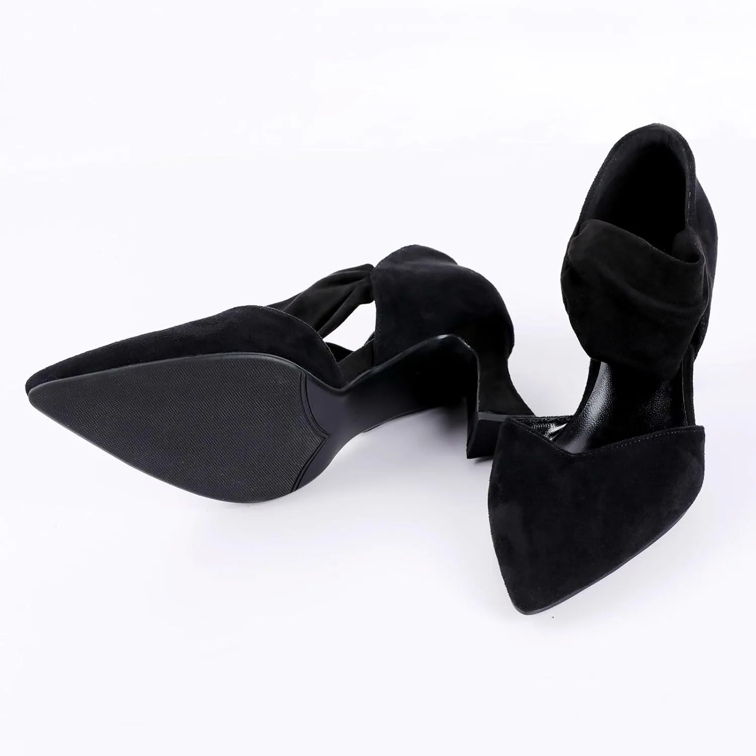 Womens Kitten Heel Dress Shoes Pointed Toe Slip On Party Elegant Pumps Ankle Strap Cutout Wedding Office Red Black Size 6.5-11.5