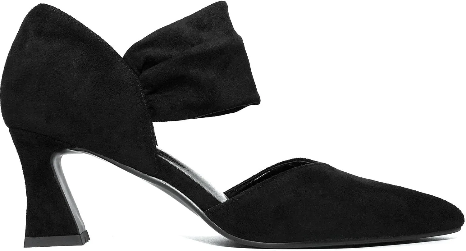 Womens Kitten Heel Dress Shoes Pointed Toe Slip On Party Elegant Pumps Ankle Strap Cutout Wedding Office Red Black Size 6.5-11.5
