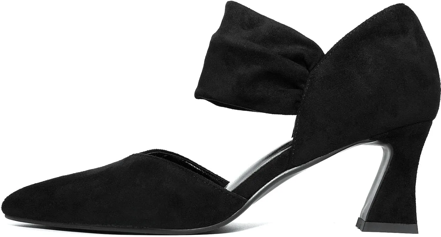 Womens Kitten Heel Dress Shoes Pointed Toe Slip On Party Elegant Pumps Ankle Strap Cutout Wedding Office Red Black Size 6.5-11.5