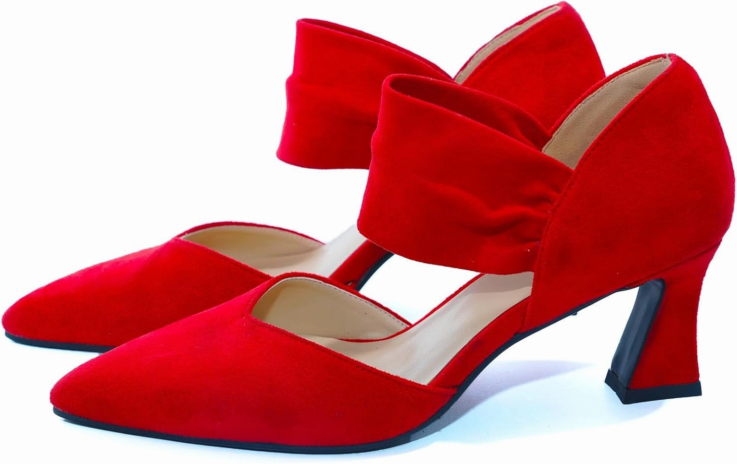Womens Kitten Heel Dress Shoes Pointed Toe Slip On Party Elegant Pumps Ankle Strap Cutout Wedding Office Red Black Size 6.5-11.5