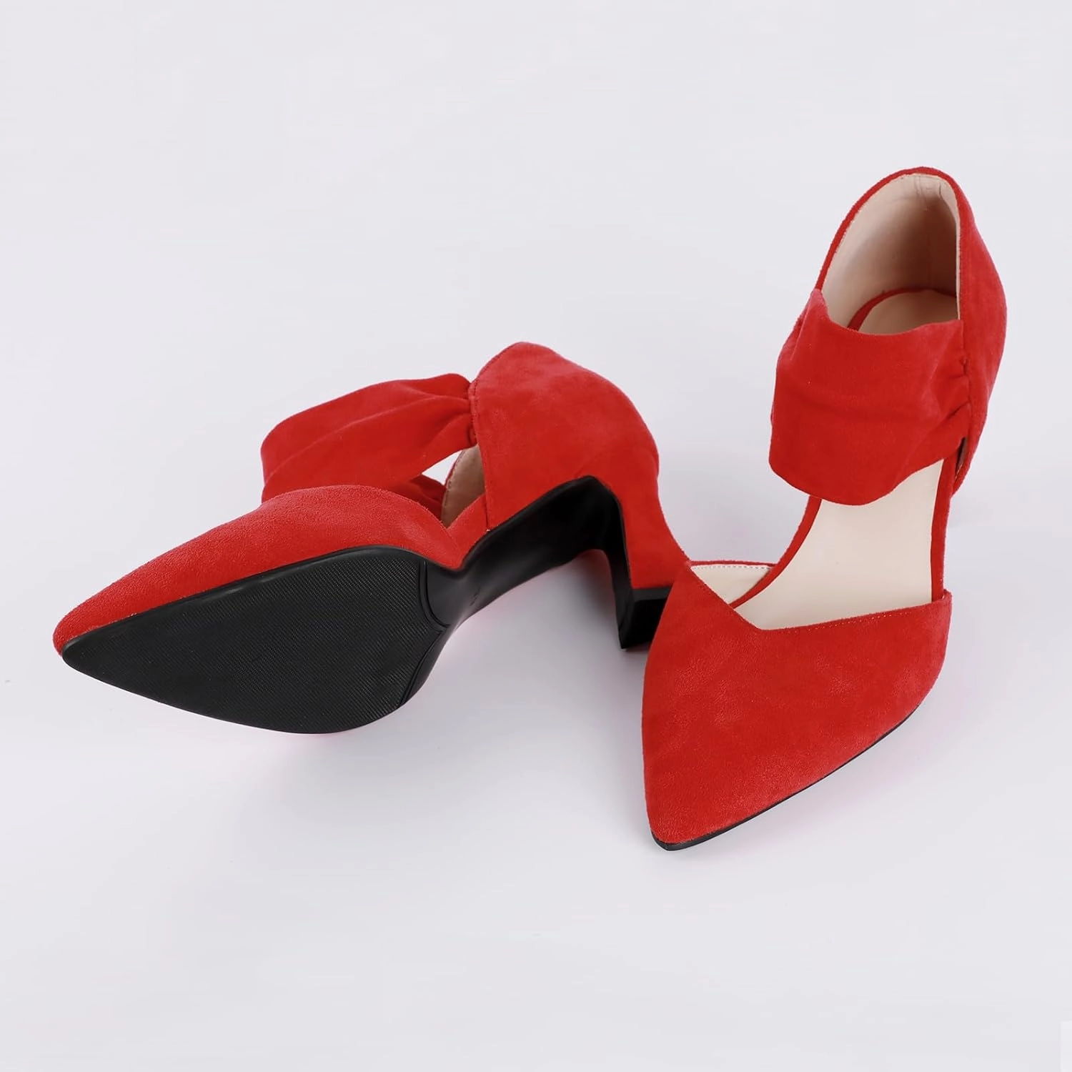 Womens Kitten Heel Dress Shoes Pointed Toe Slip On Party Elegant Pumps Ankle Strap Cutout Wedding Office Red Black Size 6.5-11.5