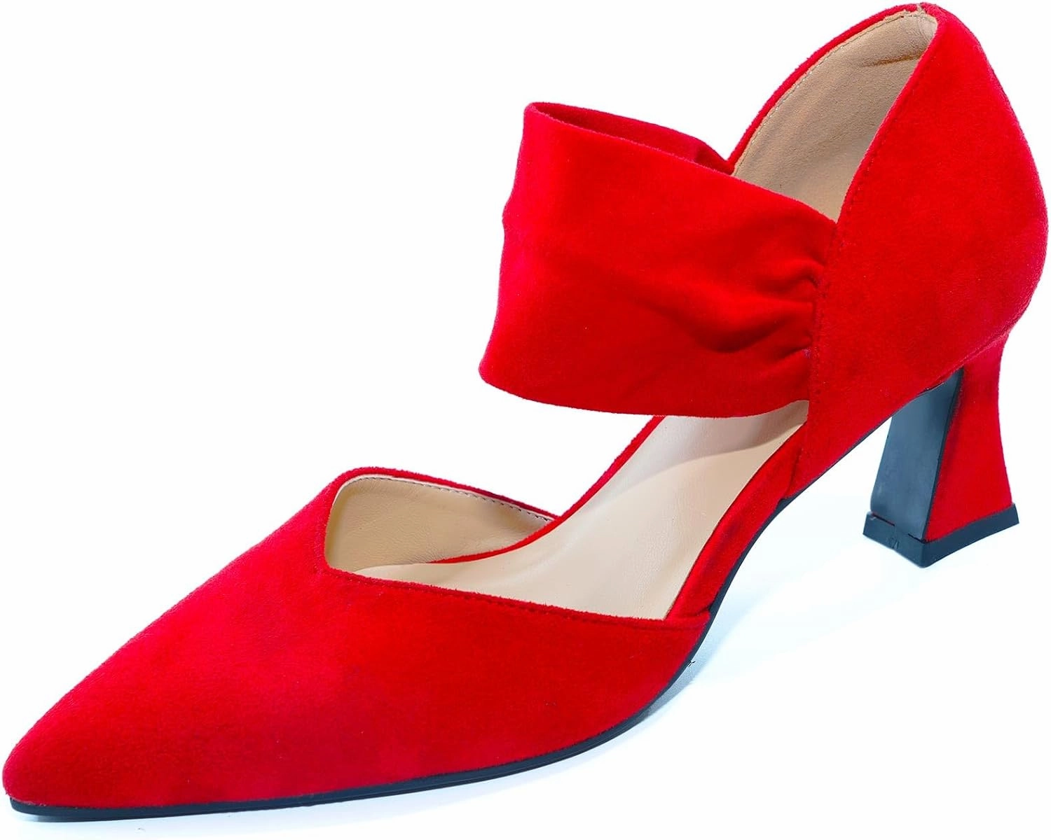 Womens Kitten Heel Dress Shoes Pointed Toe Slip On Party Elegant Pumps Ankle Strap Cutout Wedding Office Red Black Size 6.5-11.5
