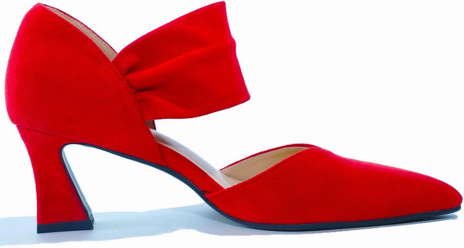Womens Kitten Heel Dress Shoes Pointed Toe Slip On Party Elegant Pumps Ankle Strap Cutout Wedding Office Red Black Size 6.5-11.5