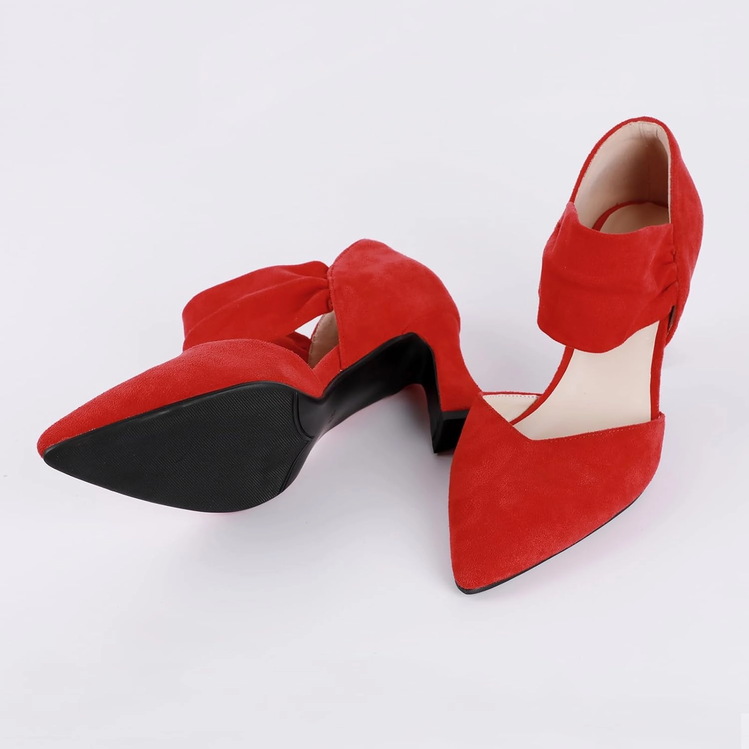 Womens Kitten Heel Dress Shoes Pointed Toe Slip On Party Elegant Pumps Ankle Strap Cutout Wedding Office Red Black Size 6.5-11.5