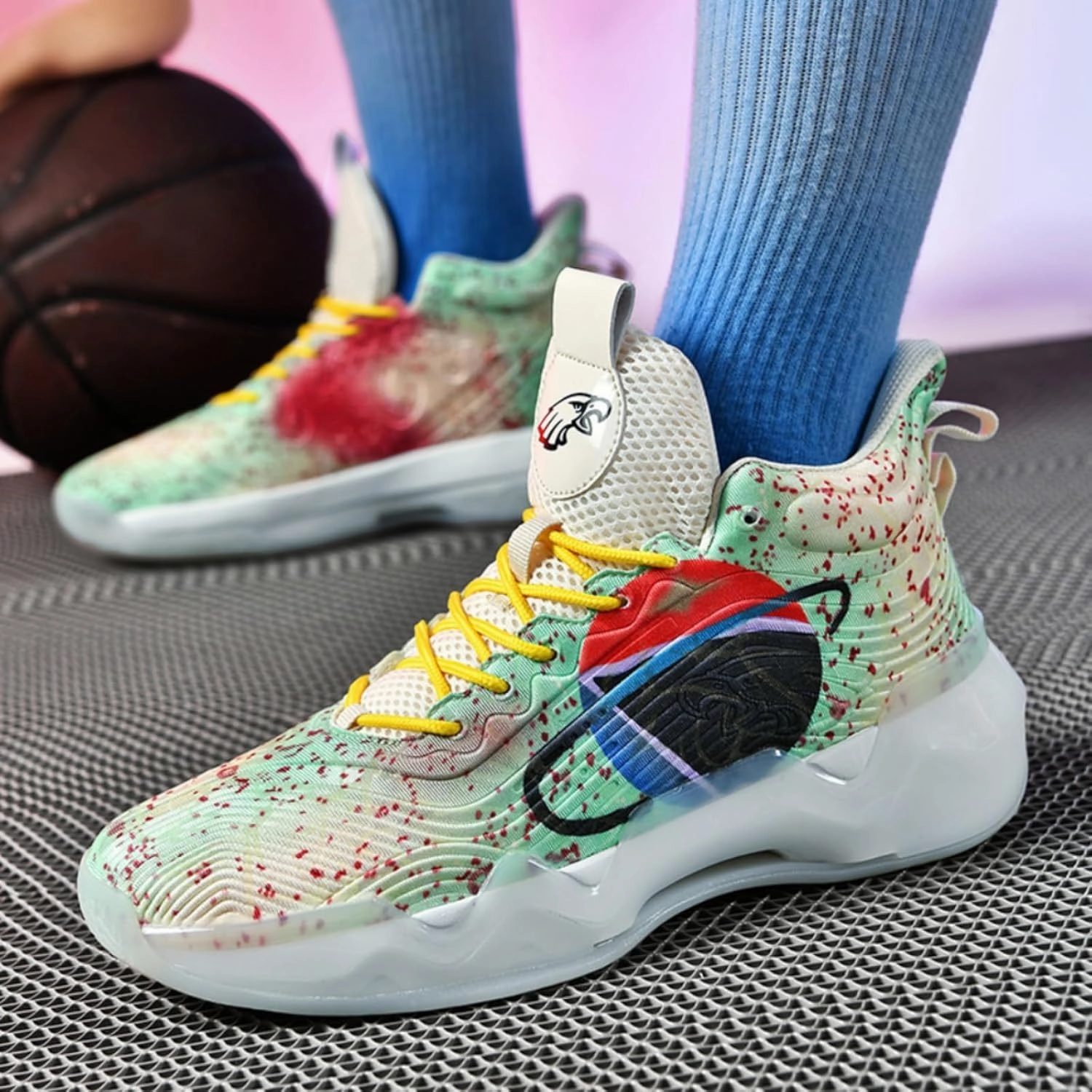 Womens Noctilucent Colorful Painting Basketball Shoes Casual Fashion High Top Lace Up Running Sneakers Tennis Outdoor Sport Shoes