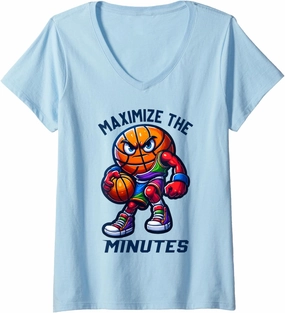 Womens Slam Dunk Master Colorful Basketball Character Hoopster Kids V-Neck T-Shirt