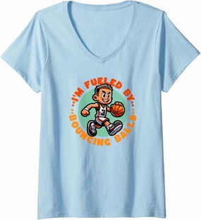 Womens Slam Dunk Master Colorful Basketball Character Hoopster Kids V-Neck T-Shirt