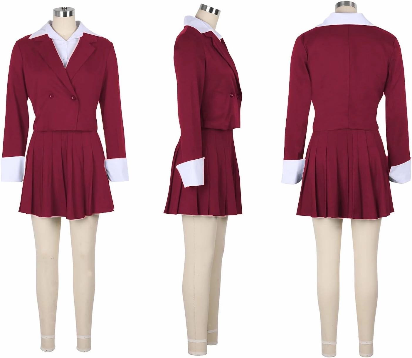 Womens Suits 2 Piece Set Casual Double Breasted Crop Jacket Blazer Top & High Waist Pleated Mini Skirt Sets