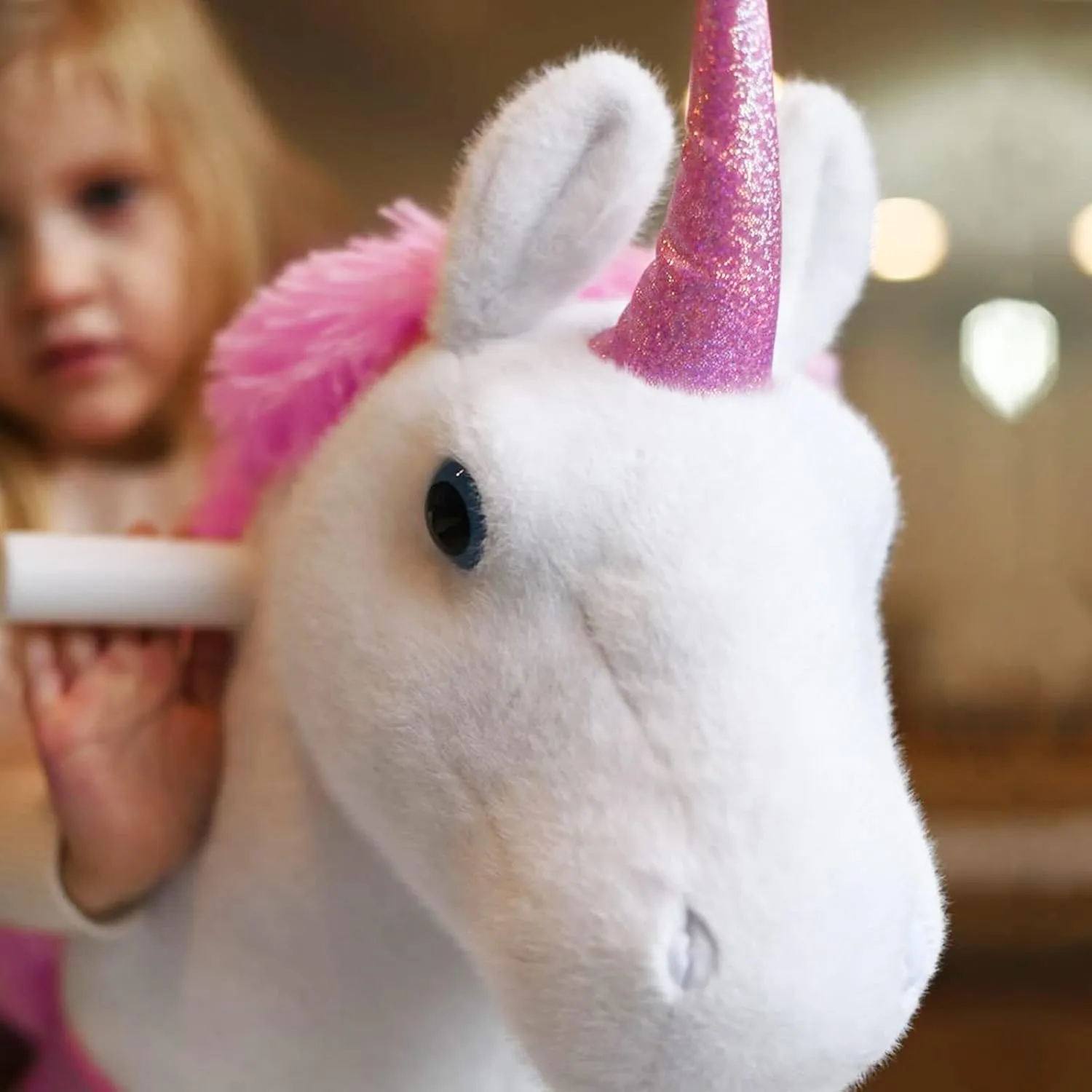WondeRides Ride on Pink Unicorn Toy Pony Cycle Rocking Horse Ride on Horse, 30.1 inch Height Plush Walking Animal Mechanical Riding Pony with Wheels No Battery Size 3 for 3 to 4 Years Old M331