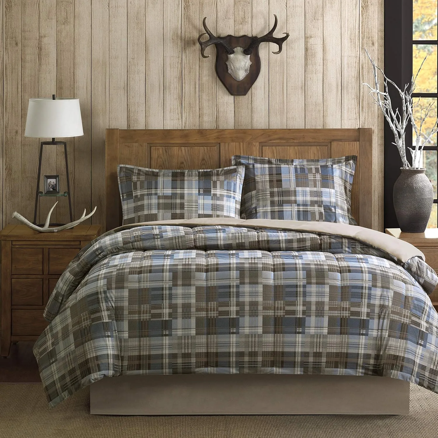 Woolrich Comforter Set, Cabin Lodge, Warm Cover for Colder Season, Modern Cottage-Inspired Down Alternative Ultra Soft Microfiber Bedding, Matching Sham, Plaid Grey/Blue King 3 Piece