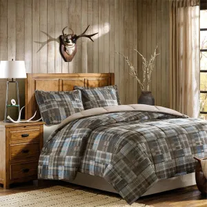 Woolrich Comforter Set, Cabin Lodge, Warm Cover for Colder Season, Modern Cottage-Inspired Down Alternative Ultra Soft Microfiber Bedding, Matching Sham, Plaid Grey/Blue King 3 Piece