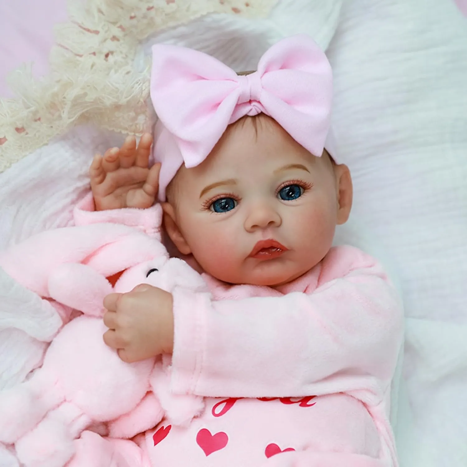 WOOROY Lifelike Reborn Baby Dolls - 18 Inch Silicone Baby Girl Vinyl Body Realistic Newborn Dolls with Open Eyes, Handmade Poseable Real Life Baby Doll, Gift with Doll Accessories for Kids 3 